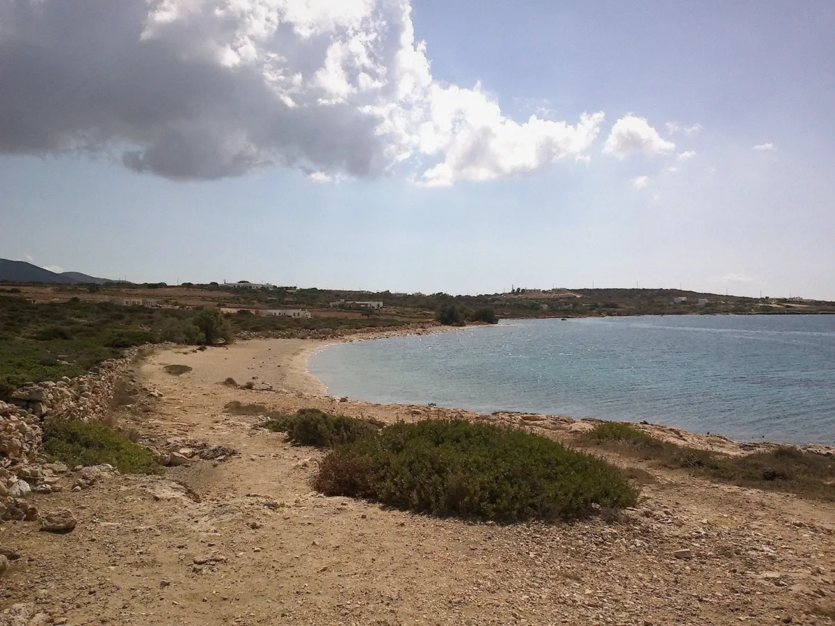 Turquoise water over sand at Voutakos beach on the west coast of Paros