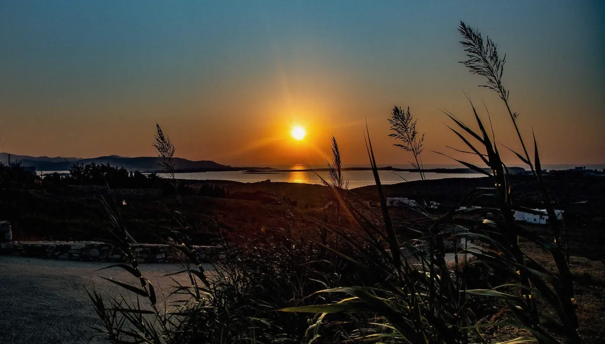Sunset over the sea between Paros and Antiparos from the evening boat trip